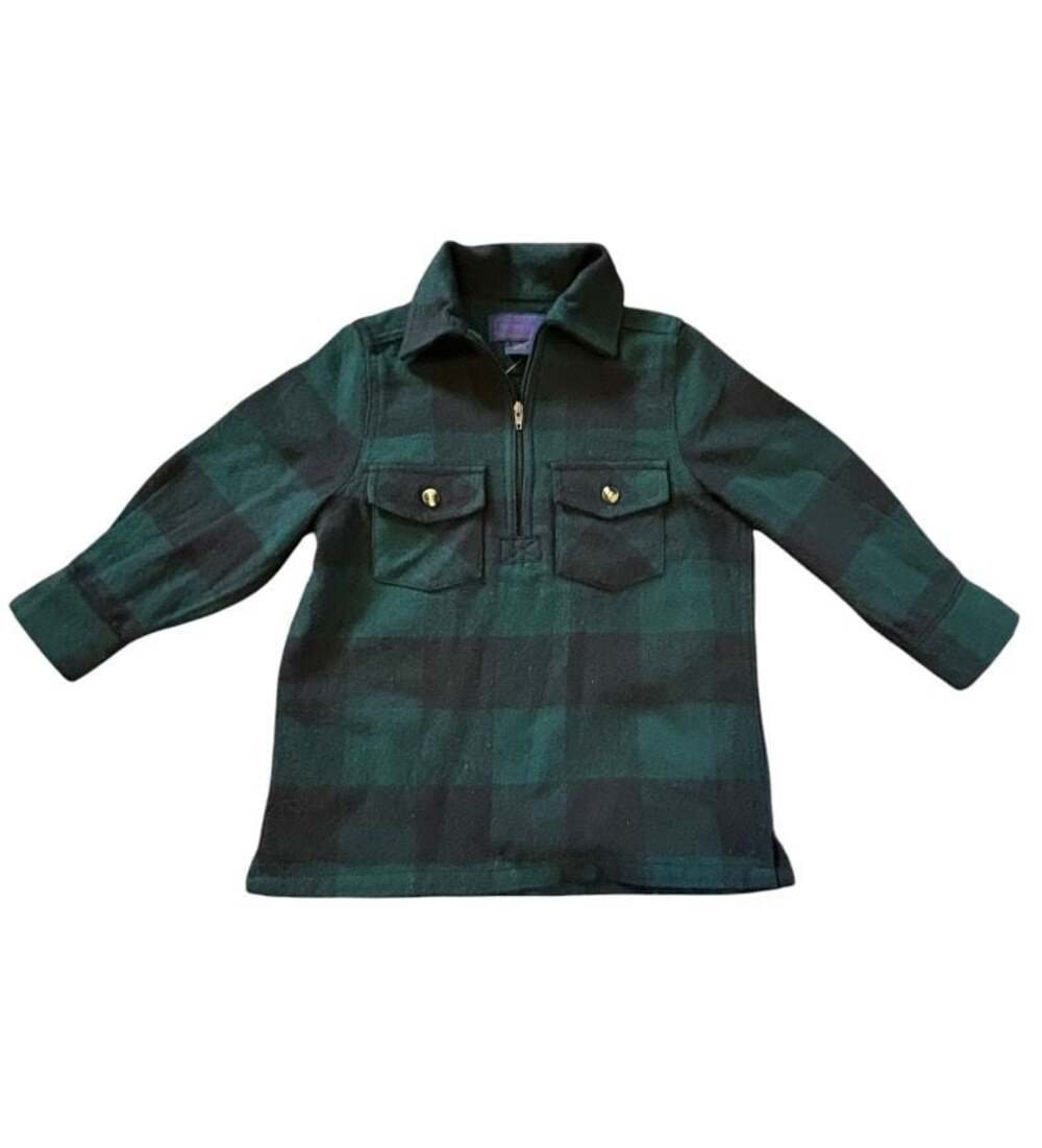NWT Lil' Hickory Kids Long Sleeve Buffalo Plaid 1/4 Zip Flannel Shirt